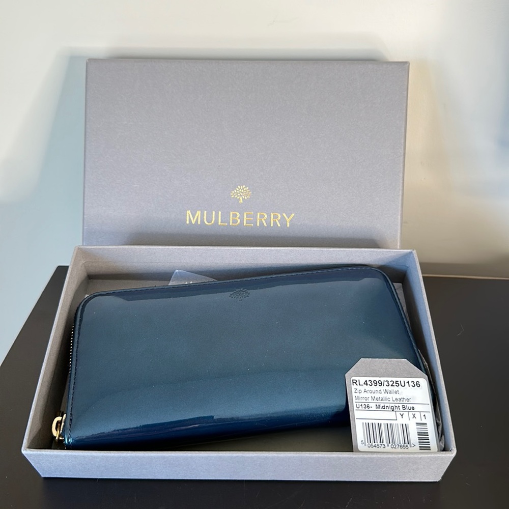 Mulberry Metallic Blue Long Line Zippy Wallet